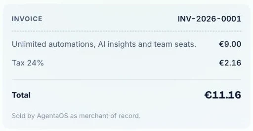 A real AgentaOS invoice with tax included